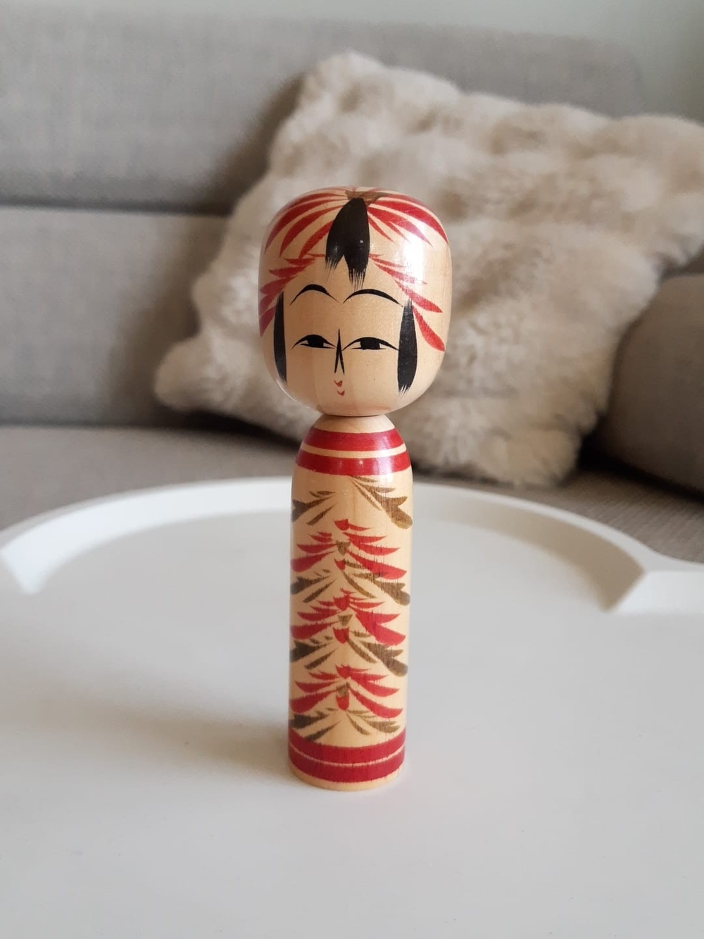 Rare Wooden Kokeshi Doll Handpainted Togatta Style